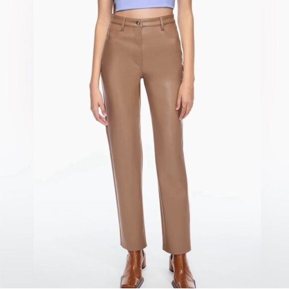 ARITZIA Wilfred The Melina High Waisted Vegan Leather Pants Taupe Size 0 - Picture 2 of 14
